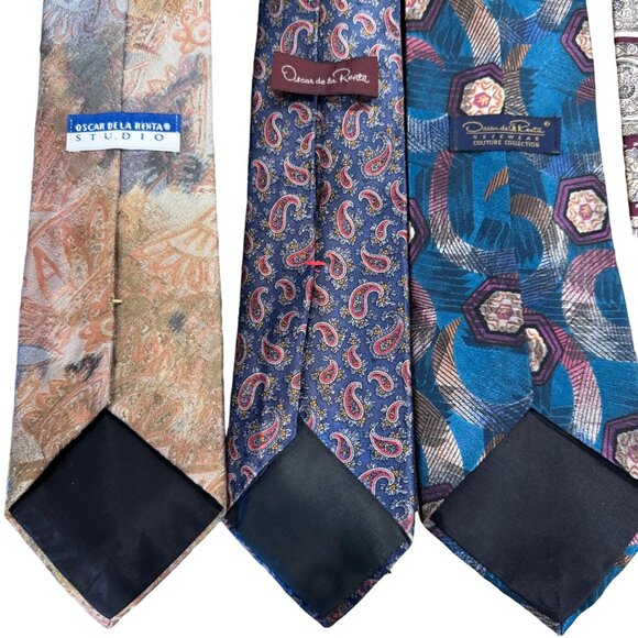 Oscar de la Renta Men's Necktie Tie Silk Red Blue Geometric USA 57-59" Lot of 6 - Picture 6 of 15
